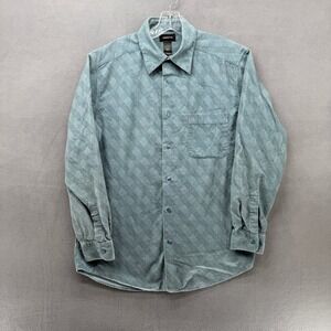 Claiborne Button Up Shirt Mens Large Long Sleeve Teal Diamond Pattern
